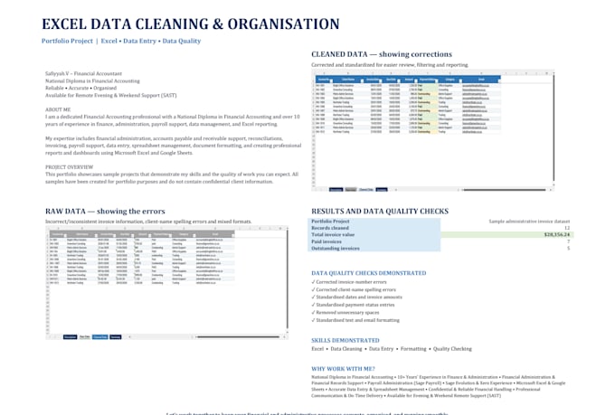 clean, organise and enter data in excel spreadsheets
